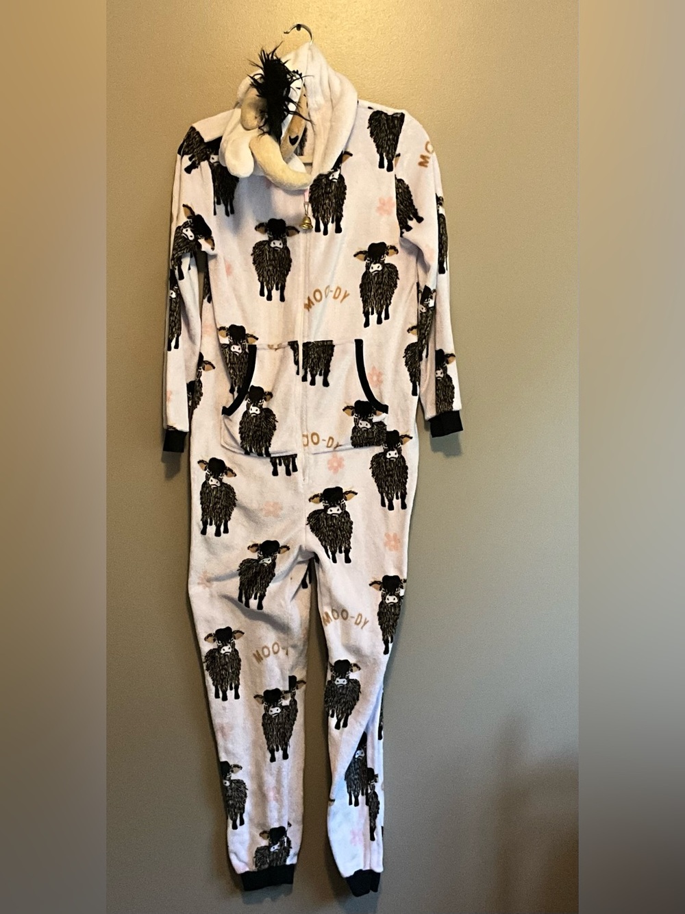Holiday Time Hooded Cow Fleece Onesie with Pocket